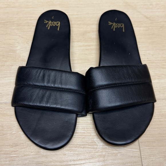 Beek Sugarbird Leather Slide Sandal black, SIZE 7